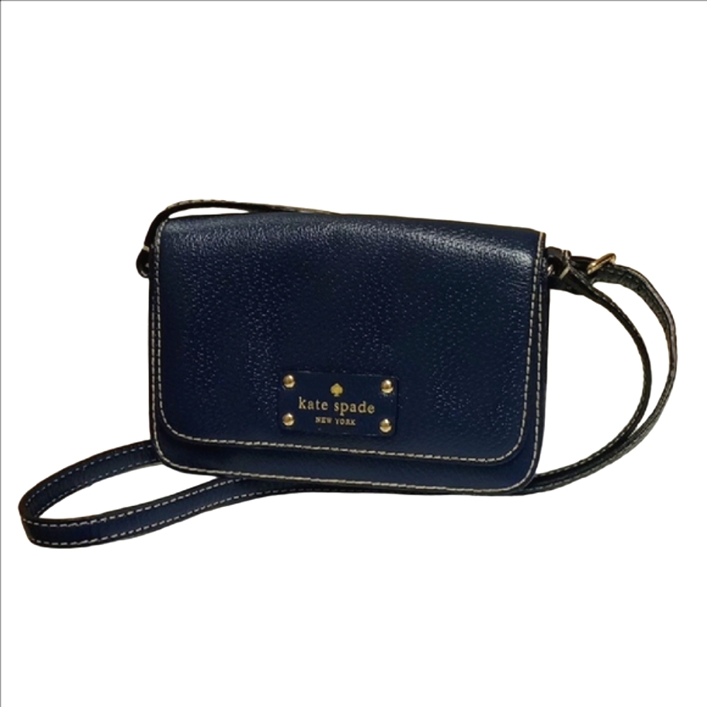 ♠️ KATE SPADE NAVY BLUE SMALL LEATHER CROSSBODY BAG - Picture 2 of 11
